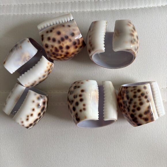 Set Of 6 Natural Tiger Cowrie Shell Napkin Rings Holders Handmade Philippines - Picture 3 of 3